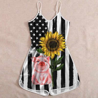 American Flag Sunflowers Rompers For Women