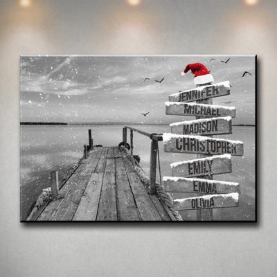 Lake Dock 2 Christmas Multi-Names Premium Canvas