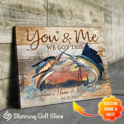 Stunning Gift Blue Marlin Custom Name And Date Canvas Wall Art Decor Gift Idea For Fishing Couple - You And Me We Got This