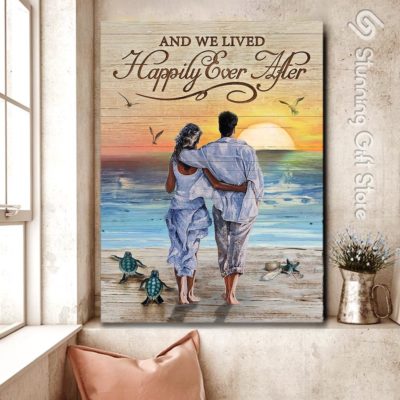 Stunning Gift Top 7 Romance Beach Canvas Wall Art Wall Decor Gift Idea For Married Couple - And We Lived Happily Ever After