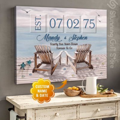 Stunning Gift Custom Name And Date Personalized Canvas Wedding Anniversary Gift Idea For Couple Beach Ocean Wall Art Wall Decor