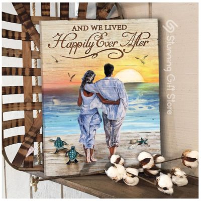 Stunning Gift Top 7 Romance Beach Canvas Wall Art Wall Decor Gift Idea For Married Couple - And We Lived Happily Ever After