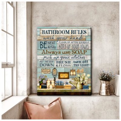 Hayooo Bathroom Rules Farmhouse Canvas Wall Art Decor