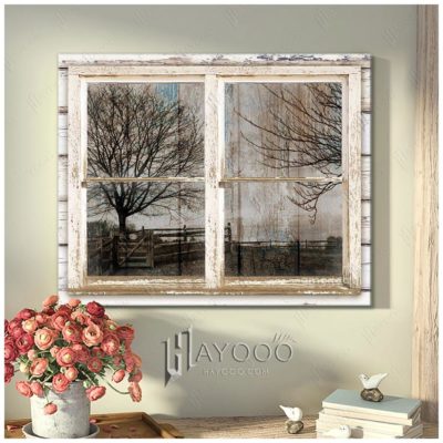 Hayooo Beautiful Fake Rustic Window For Farmhouse Canvas Wall Art Decor
