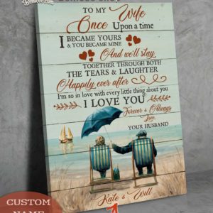 Benicee Custom Name Family To My Wife, I Love You, Beach Signs, Old Couple Wall Art Canvas