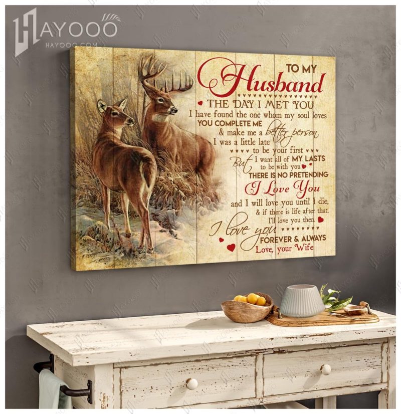 Hayooo To My Husband Wedding Anniversary Gift For Husband Deer Canvas Wall Art Decor The Day I Met You