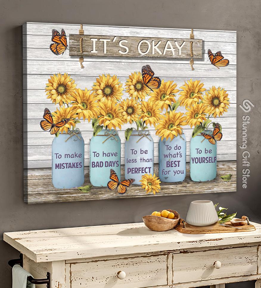 Monarch Butterfly Sunflower Mason Jar It’S Okay To Make Mistakes Poster