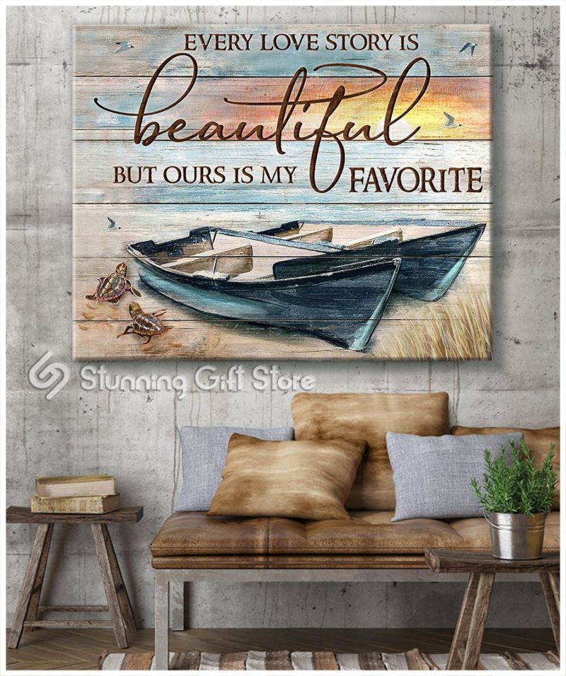 Stunning Gift Beach Scene Canvas With Boats Wall Art Wall Decor Idea For Married Couple - Ours Is My Favorite