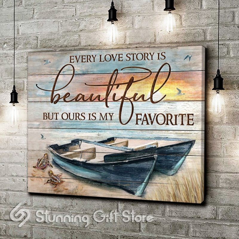 Stunning Gift Beach Scene Canvas With Boats Wall Art Wall Decor Idea For Married Couple - Ours Is My Favorite