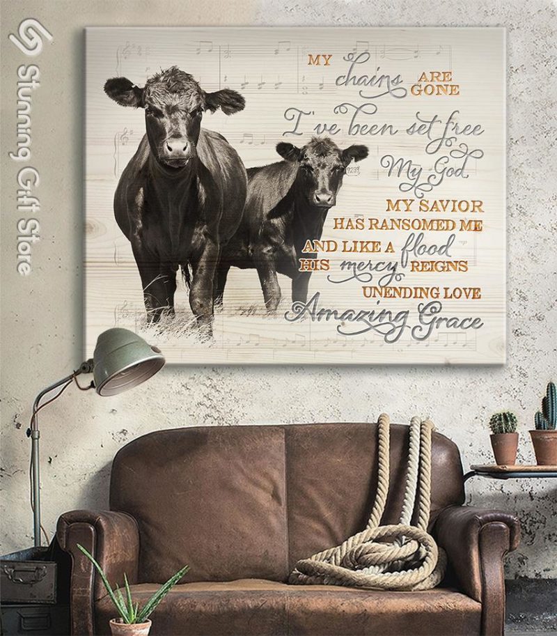 Stunning Gift Black Cow Canvas Jesus Music My Chains Are Gone Wall Art Wall Decor
