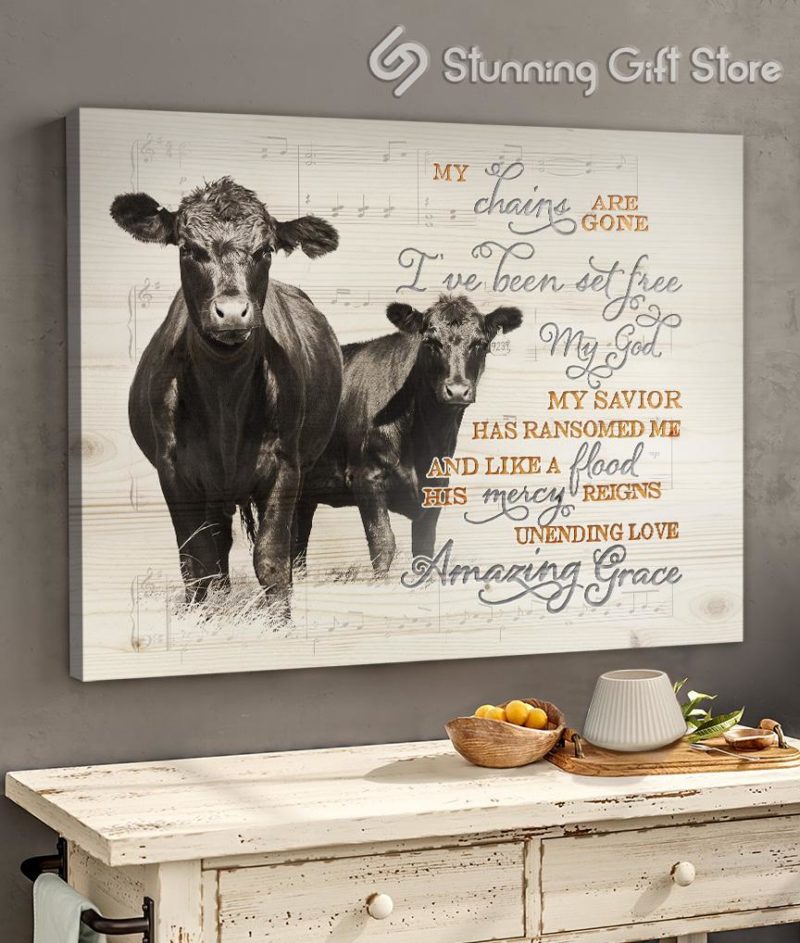 Stunning Gift Black Cow Canvas Jesus Music My Chains Are Gone Wall Art Wall Decor