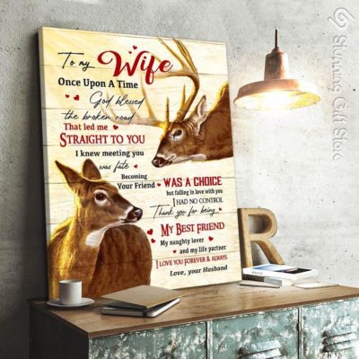 Stunning Gift Buck Doe To My Wife Couple Canvas Wall Art Wall Decor - God Blessed The Broken Road
