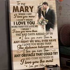 Benicee Top 3 Couple Canvas Custom Photo And Name - I Love You The Most Wall Art Canvas Brown Vintage