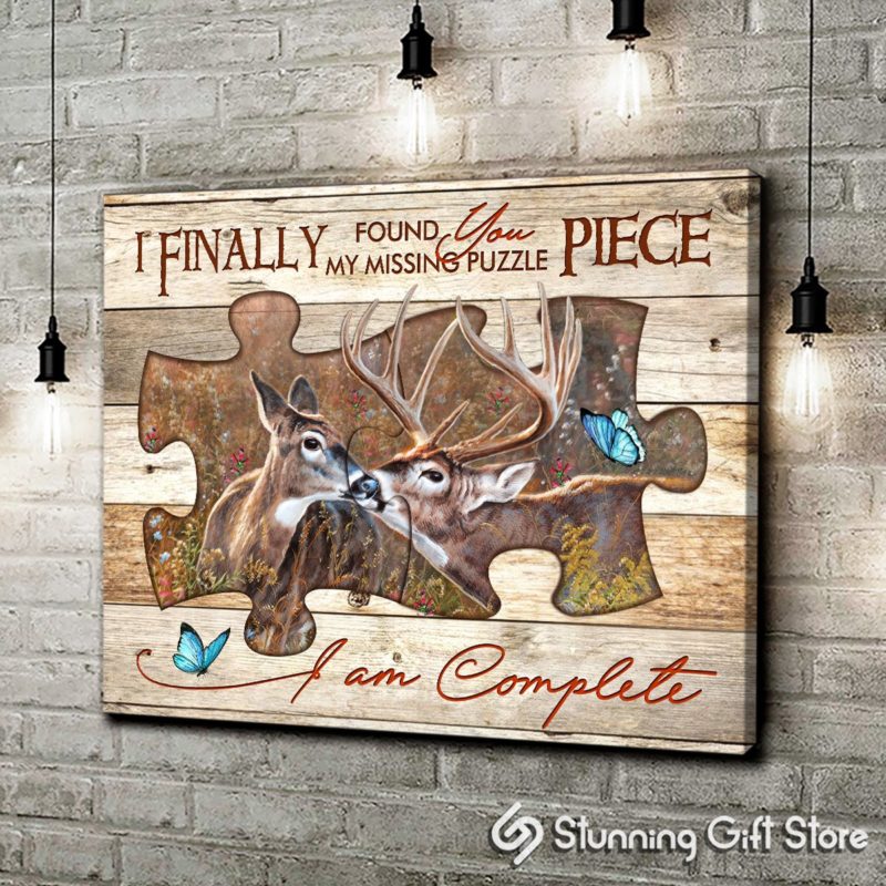 Stunning Gift Buck & Doe Painting On Puzzle Pieces I Am Complete Canvas For Couple
