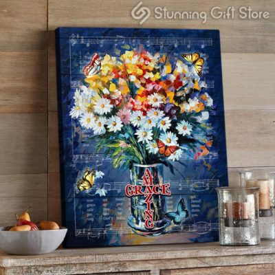 Stunning Gift Top 5 Beautiful Canvases Butterfly Jesus Music Art Wall Decor - Butterflies And Flower Vase - Amazing Grace