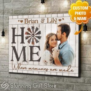Stunning Gift Custom Photo Canvas Home Where Memories Are Made Windmill Wall Hanging Wall Decor Gift For Couple