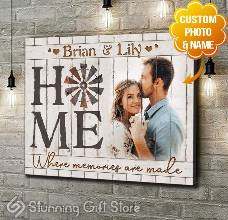 Stunning Gift Custom Photo Canvas Home Where Memories Are Made Windmill Wall Hanging Wall Decor Gift For Couple