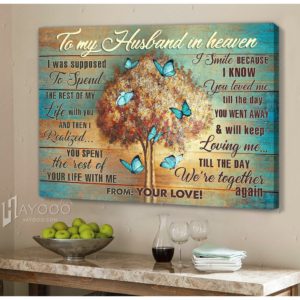 Hayooo To My Husband In Heaven Butterfly Family Angel Wings Canvas Wall Art Decor