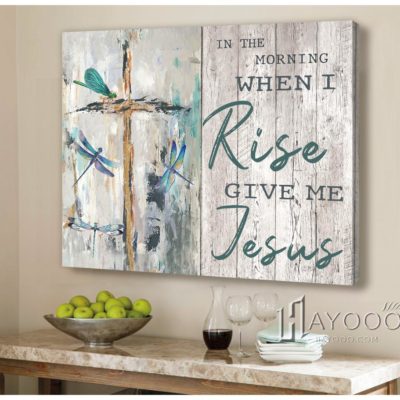 Hayooo Give Me Jesus Dragonfly & Cross Canvas Wall Art Decor