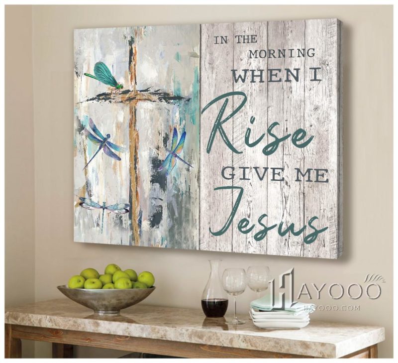 Hayooo Give Me Jesus Dragonfly & Cross Canvas Wall Art Decor