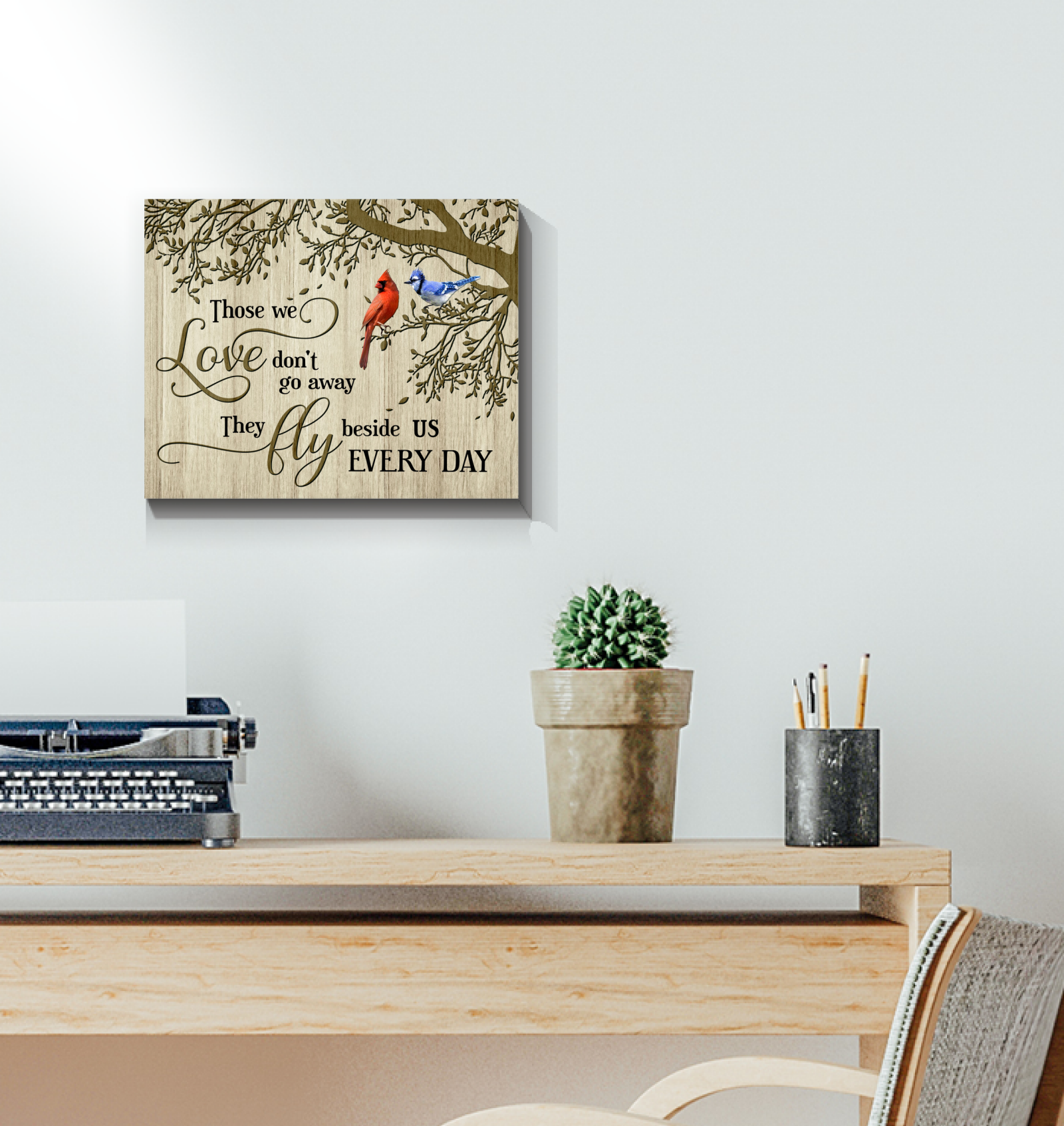 Blue Jay Flying Away with Flowers Design | Poster