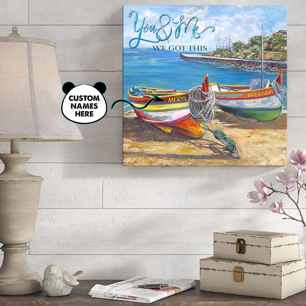 [Personalized Canvas with Name] Name Sunset Boat Husband Wife Love Romantic Gift Anniversary Gift Square Canvas