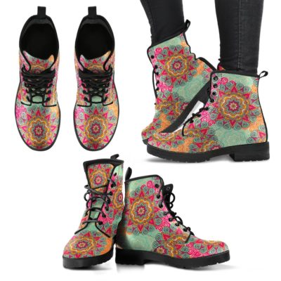 Womens Bohemian Flower Leather Boots