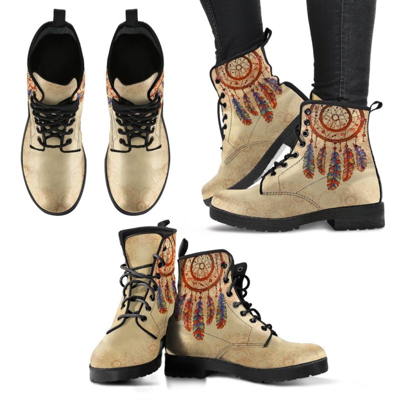 Beige Dream Catcher Leather Boots