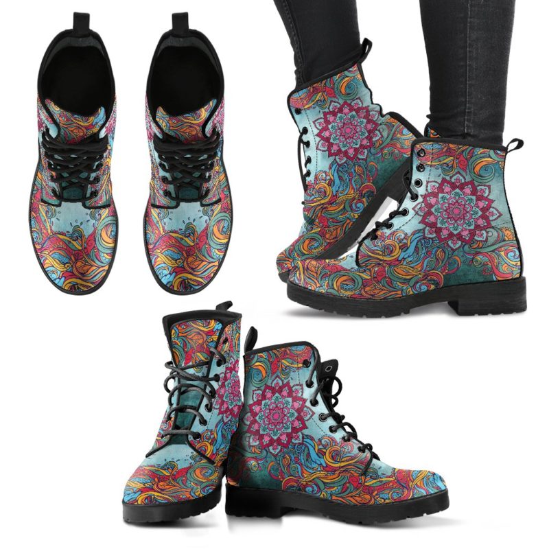 Mandala Flower Leather Boots