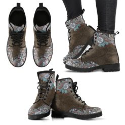 Brown Mandala Flower Leather Boots