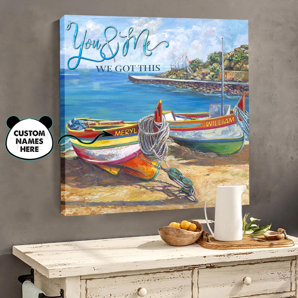 [Personalized Canvas with Name] Name Sunset Boat Husband Wife Love Romantic Gift Anniversary Gift Square Canvas