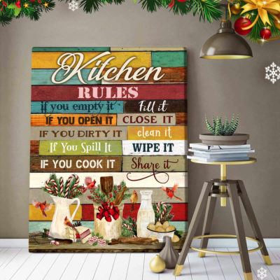 Christmas Farm Farmhouse Cardinal Kitchen Rules Canvas
