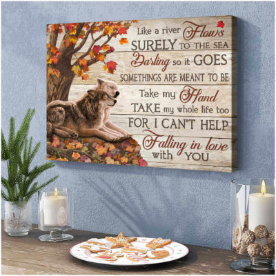 Wolf Canvas Can't Help Falling In Love With You Romantic Couple Wall Art Decor