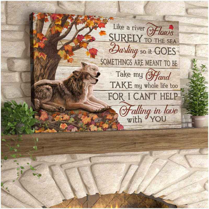 Wolf Canvas Can't Help Falling In Love With You Romantic Couple Wall Art Decor