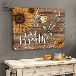 Just Breathe Sunflower & Stethoscope Canvas
