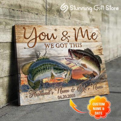 Stunning Gift Bass Fish Custom Name And Date Canvas Wall Art Decor Gift Idea For Fishing Couple - You And Me We Got This