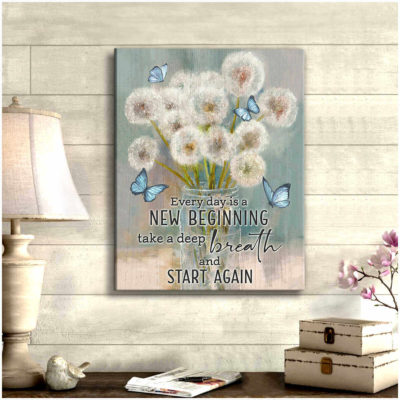Beautiful Butterfly and Dandelion Canvas Every Day Is A New Beginning Couple Wall Art Decor