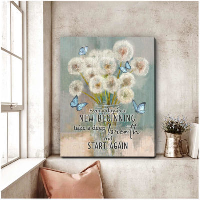 Beautiful Butterfly and Dandelion Canvas Every Day Is A New Beginning Couple Wall Art Decor