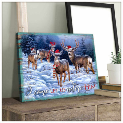Christmas Deer Canvas O come Let us adore him Wall Art Decor