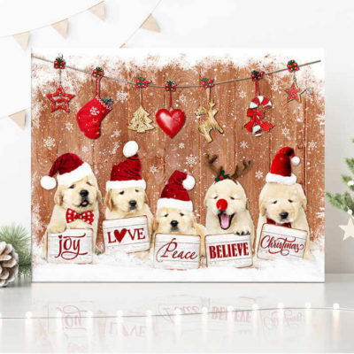 Eviral Stores Christmas Golden Retriever Canvas Joy Canvas Poster 2611