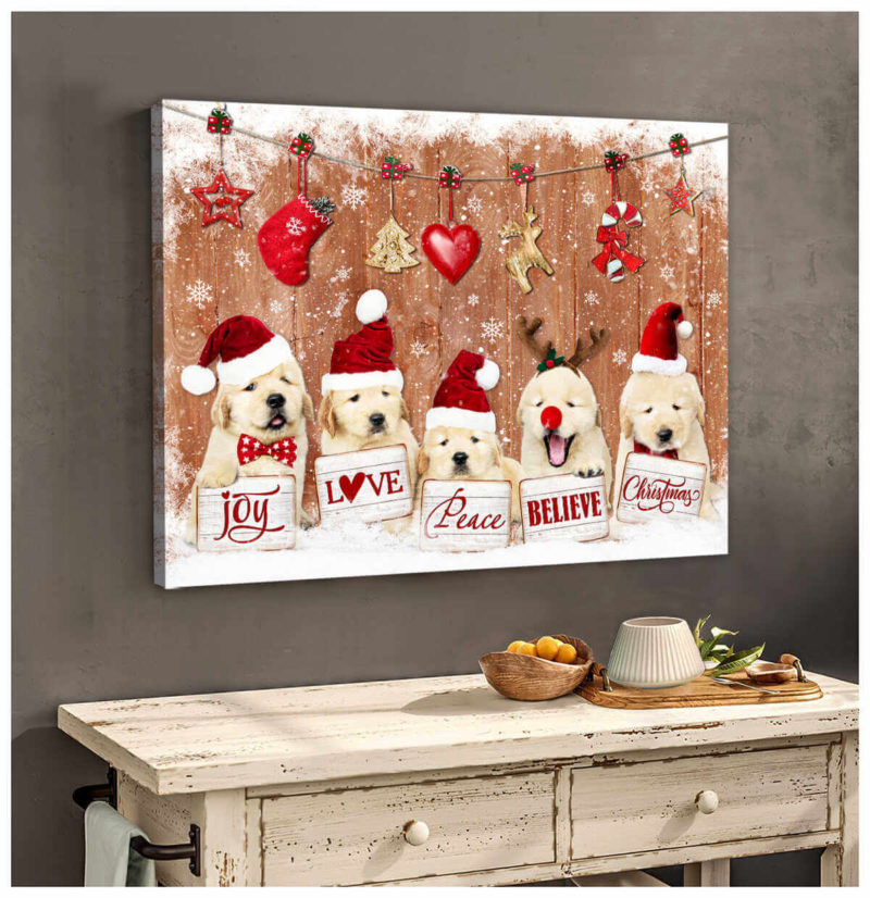 Eviral Stores Christmas Golden Retriever Canvas Joy Canvas Poster 2611