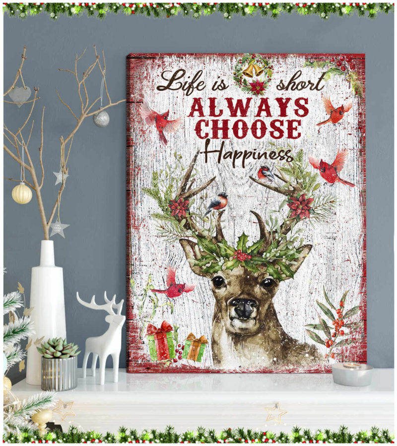 Eviral Stores Christmas Deer Life Is Short Canvas  Canvas Poster 2611