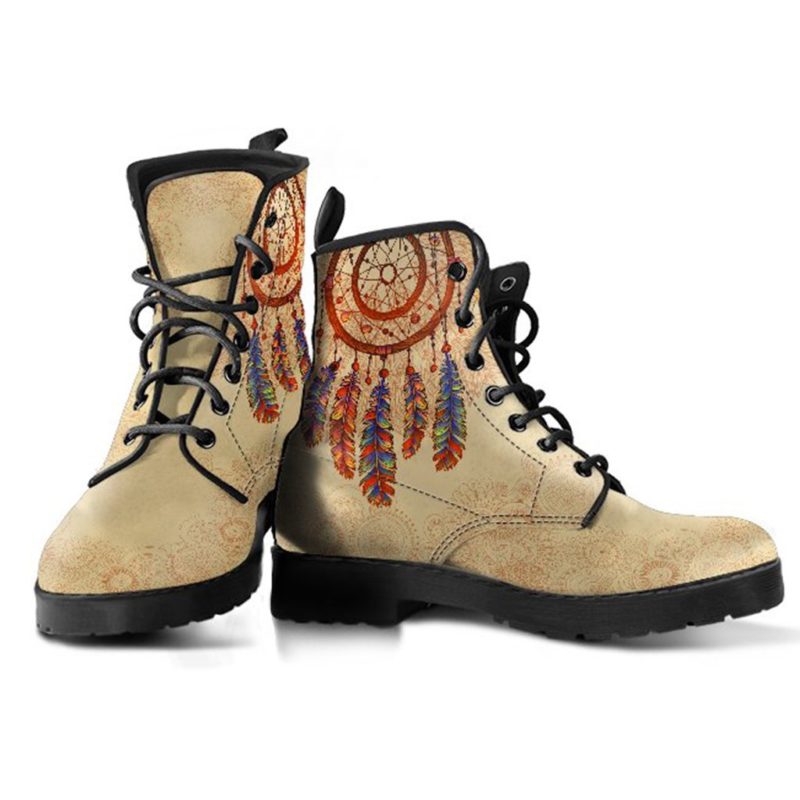 Beige Dream Catcher Leather Boots