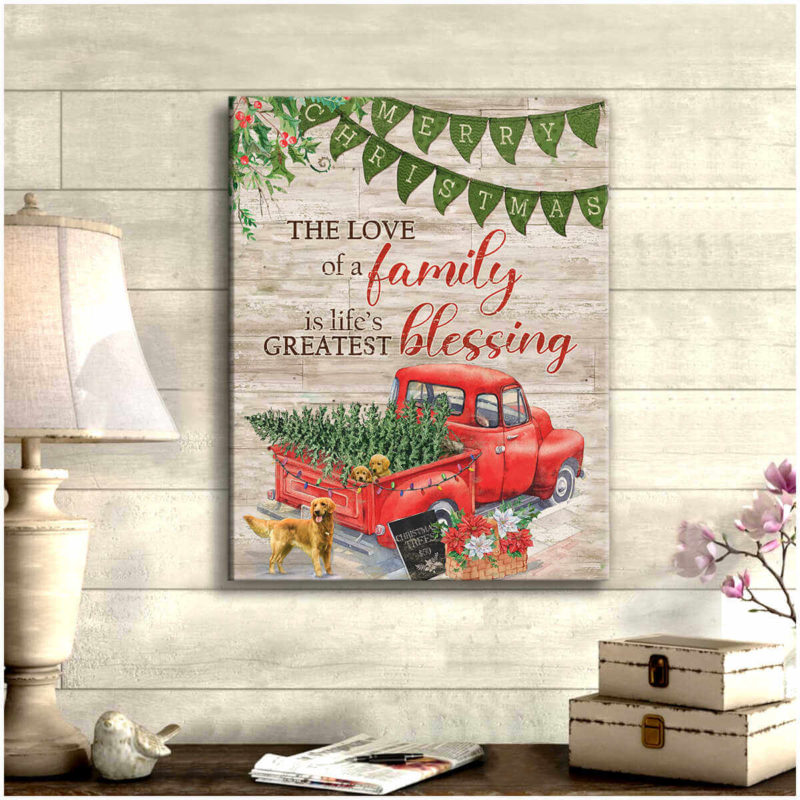 Christmas Golden retriever Canvas The love of a family Wall Art Decor