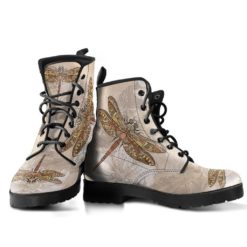 Beige Dragonfly Leather Boots