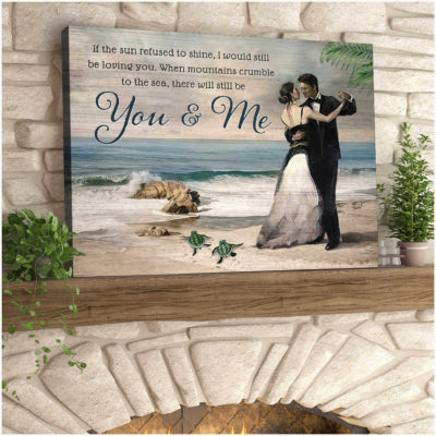 Beautiful Beach and Turtle Canvas You and Me Romantic Couple Wall Art Decor