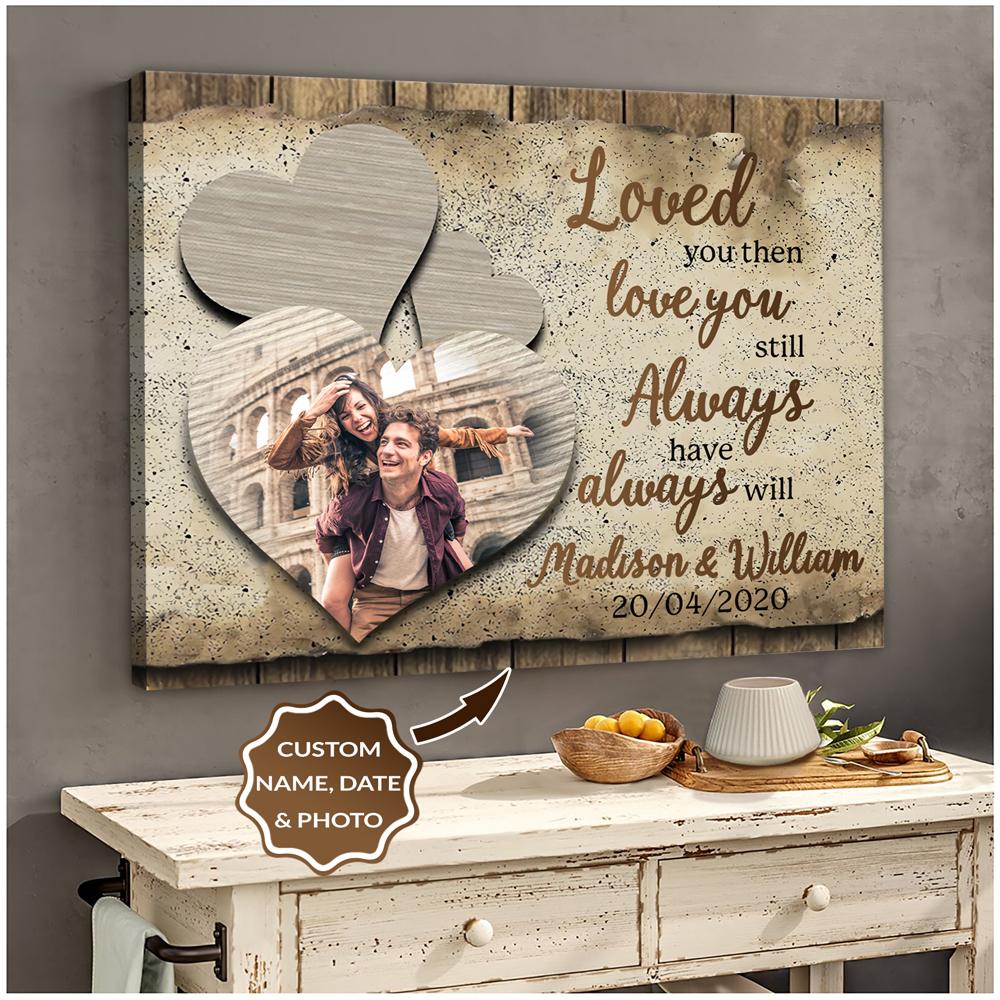 Personalized Anniversary Gift For Her For Him Love You Forever Heart Horizontal Canvas