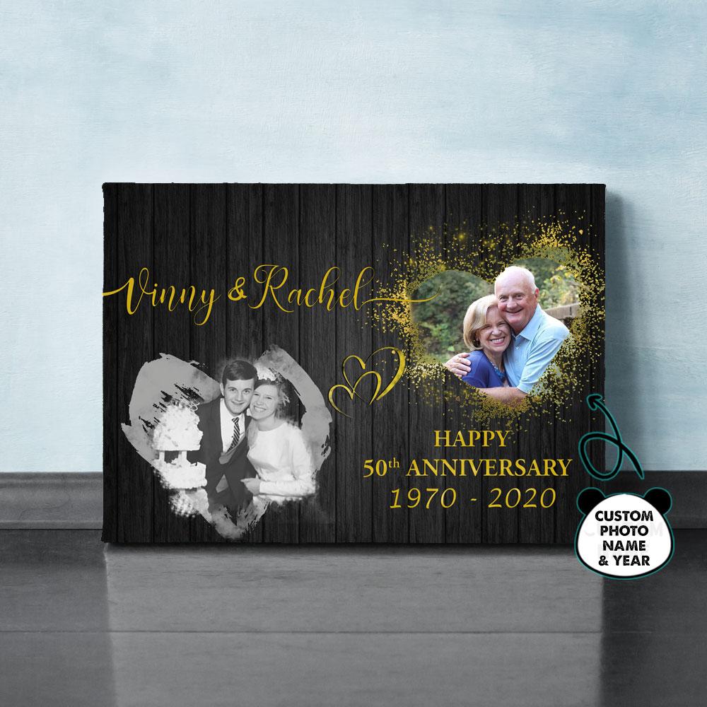 Personalized Gift For Wife For Husband Happy Anniversary Past And Present Horizontal Canvas