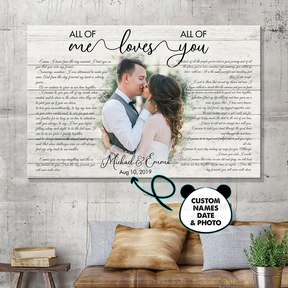 Personalized All Of Me Loves All Of You Wedding Vows Canvas Gift For Couples
