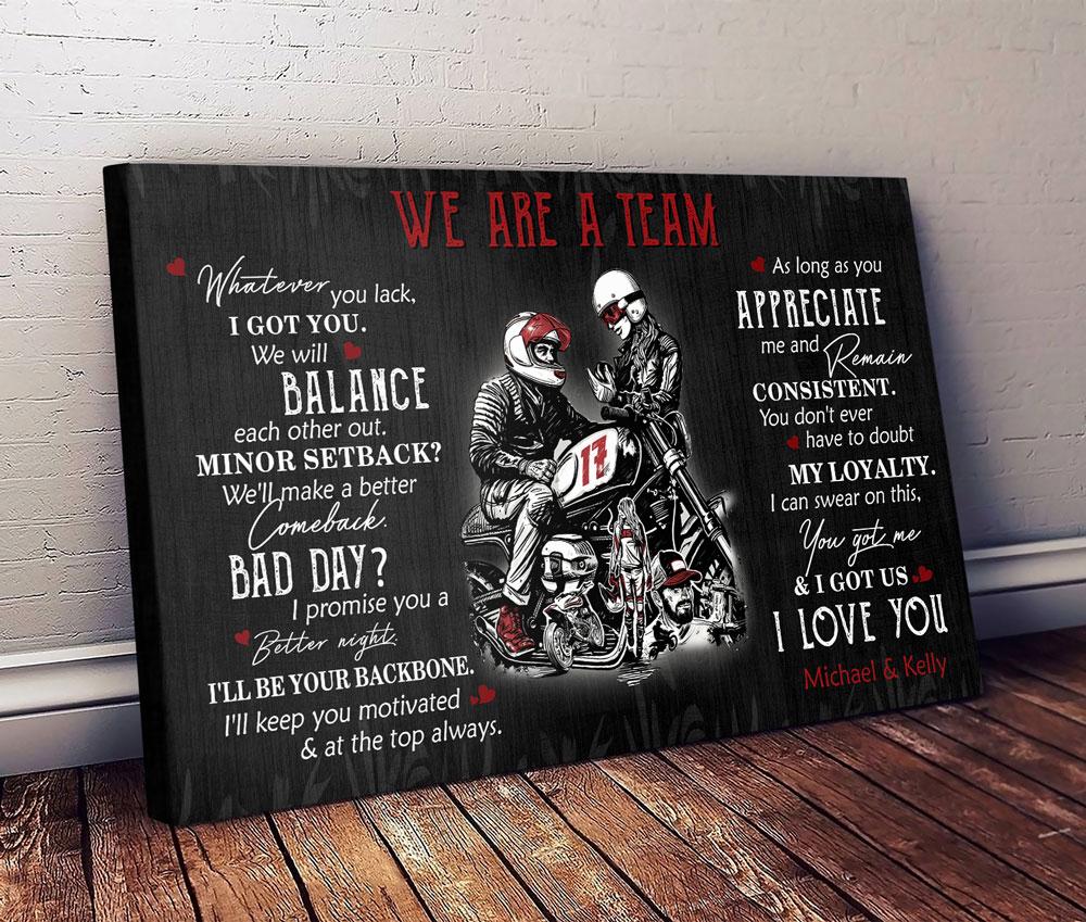 [Personalized name] We Are A Team Horizontal Canvas - Anniversary gift for bike lovers, motorcycle lovers, biker couples